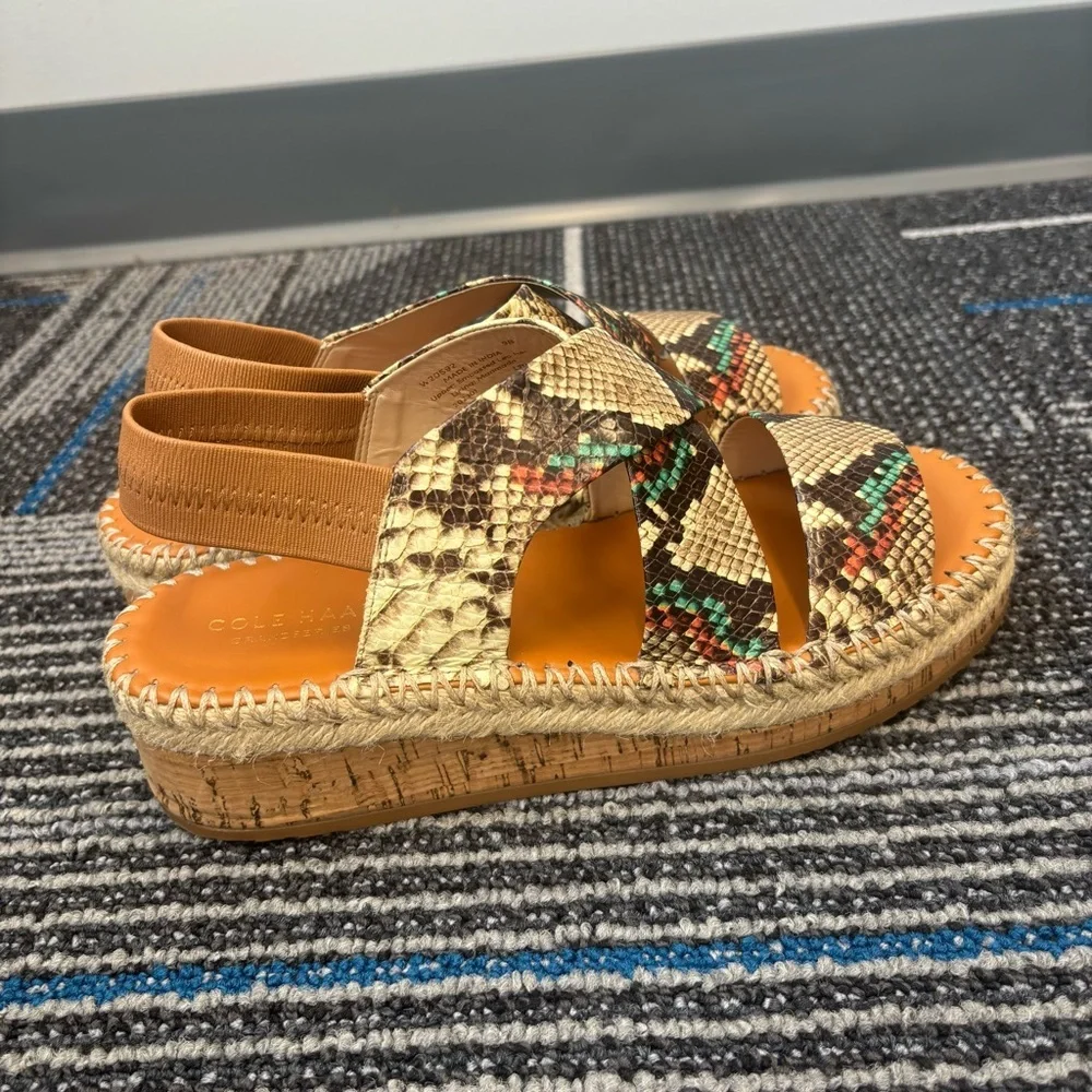 Cole Haan Cloudfeel Vero Espadrille Sandals in a snake print pattern size 9